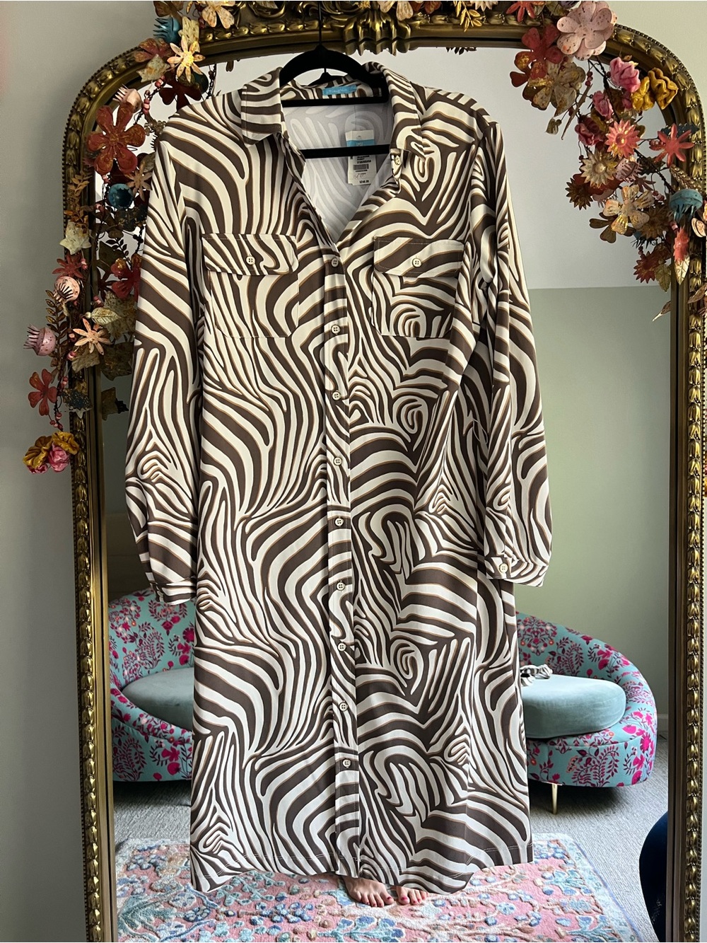 J. McLaughlin Brown and Cream Zebra-Print Shirt Dress